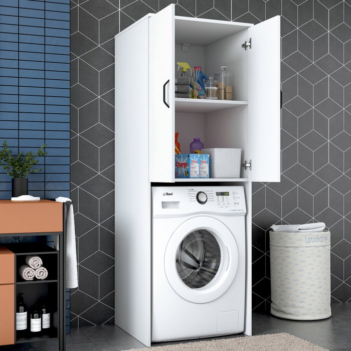 Hanah Home KD110 - 3192 Gabinete para Lavadora, Blanco, 65cm Ancho x 181.8cm Alto x 62.5cm Profundo